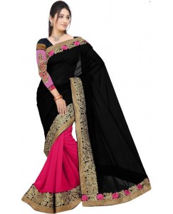 Aashvi Creation Embroidered Fashion Georgette Saree  (Black, Pink)