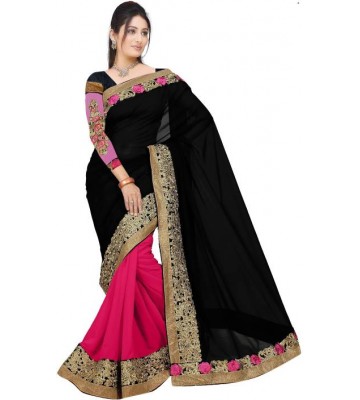 Aashvi Creation Embroidered Fashion Georgette Saree  (Black, Pink)