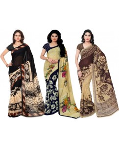 Kashvi Sarees Printed Fashion Georgette Saree  (Pack of 3, Multicolor)