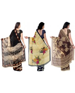 Kashvi Sarees Printed Fashion Georgette Saree  (Pack of 3, Multicolor)