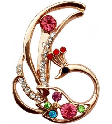 B-Fashionable Swan Peacock Brooch  (Multicolor)