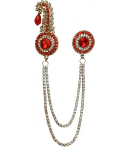 B-Fashionable Double Chain Round Bead Kilangi Brooch  (Red)