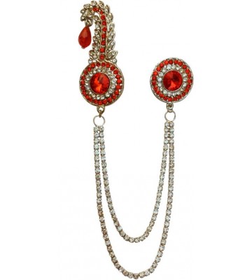 B-Fashionable Double Chain Round Bead Kilangi Brooch  (Red)