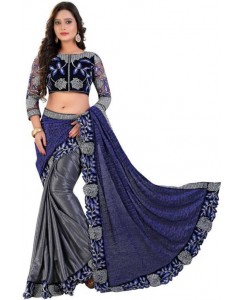 Rudra Fashion Embroidered Bollywood Lycra Saree  (Grey)