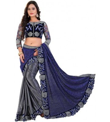 Rudra Fashion Embroidered Bollywood Lycra Saree  (Grey)