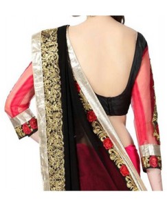 Aashvi Creation Embroidered Fashion Georgette Saree  (Black, Pink)