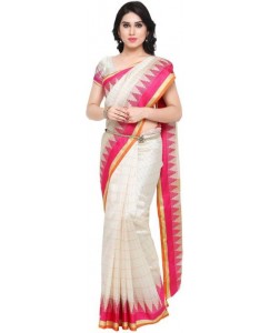 EthnicJunction Solid Fashion Art Silk Saree  (White, Pink)