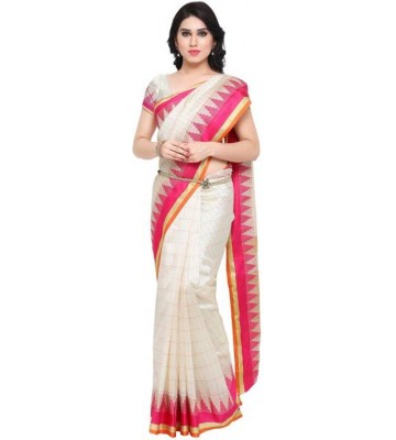 EthnicJunction Solid Fashion Art Silk Saree  (White, Pink)