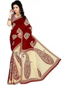 Vimalnath Synthetics Floral Print Fashion Georgette Saree  (Maroon)