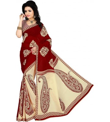 Vimalnath Synthetics Floral Print Fashion Georgette Saree  (Maroon)