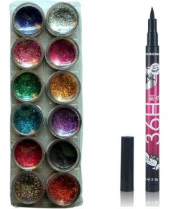 Vozwa 12 in 1 Glitter Powder and sketch pen eyeliner  (Set of 2)