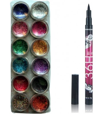 Vozwa 12 in 1 Glitter Powder and sketch pen eyeliner  (Set of 2)