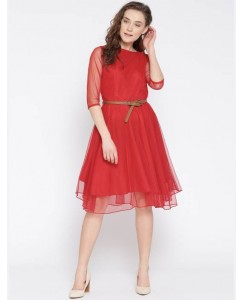 U&F Women's Fit and Flare Red Dress