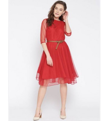 U&F Women's Fit and Flare Red Dress