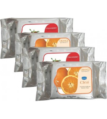 Ginni Cleansing & Refreshing Facial Wipes 2 Orange & 2 Strawberry (30 wipes in each pack)  (Pack of 4)