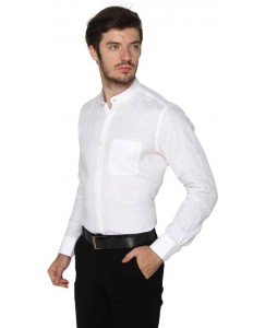 Jade Blue Men's Solid Formal Linen White Shirt