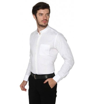 Jade Blue Men's Solid Formal Linen White Shirt