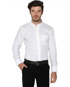 Jade Blue Men's Solid Formal Linen White Shirt