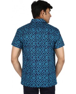 Bannasa.Com Men Printed Casual Blue Shirt