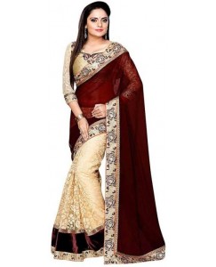 Shree Creation Embroidered Bollywood Net Saree  (Brown)