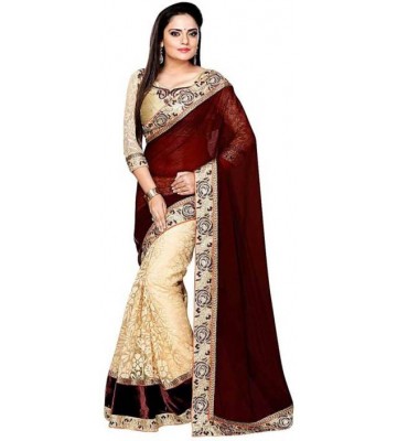 Shree Creation Embroidered Bollywood Net Saree  (Brown)