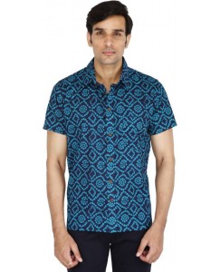 Bannasa.Com Men Printed Casual Blue Shirt