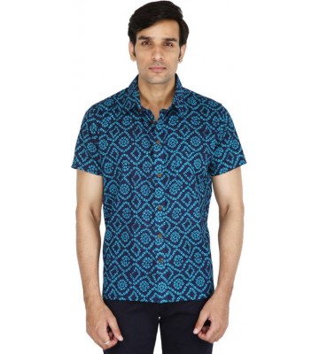 Bannasa.Com Men Printed Casual Blue Shirt