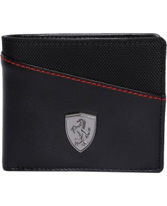 Puma Men Black Genuine Leather Wallet  (6 Card Slots)