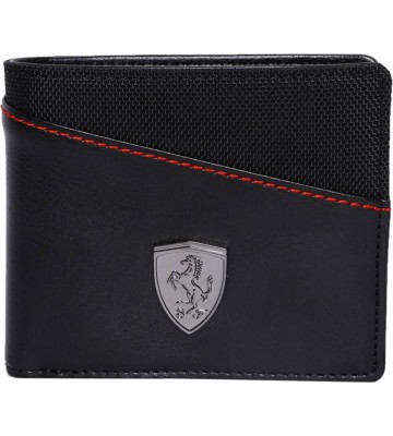 Puma Men Black Genuine Leather Wallet  (6 Card Slots)