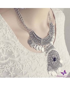 Shining Diva Oxidised Jewellery Bohemian Antique Vintage Pendent Coin Party Wear Necklace Alloy Necklace