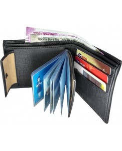 Accezory Men Black Artificial Leather Wallet  (9 Card Slots)