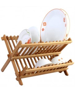 7Trees Folding 2-Tier Dish Drying Bamboo Kitchen Rack  (Beige)