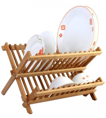 7Trees Folding 2-Tier Dish Drying Bamboo Kitchen Rack  (Beige)