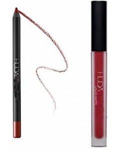 huda Beauty Lip Gloss and Lip Contour Pencil (Red)  (Set of 2)