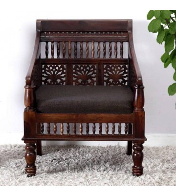 Vintej Home Fabric 1 Seater  (Finish Color - Walnut)