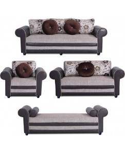 Bharat Lifestyle Alex Fabric 3 + 2 + 2 + 1 Cream Sofa Set