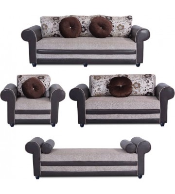 Bharat Lifestyle Alex Fabric 3 + 2 + 2 + 1 Cream Sofa Set