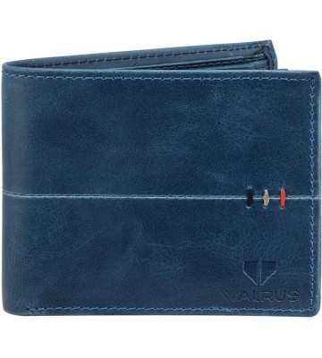 Walrus Men Blue Genuine Leather Wallet  (7 Card Slots)