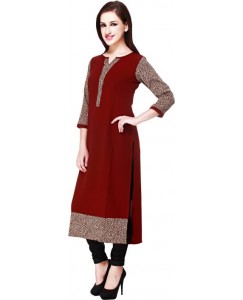 Cottinfab Solid Women's Straight Kurta  (Maroon)