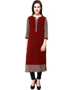 Cottinfab Solid Women's Straight Kurta  (Maroon)