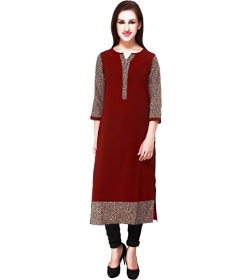 Cottinfab Solid Women's Straight Kurta  (Maroon)