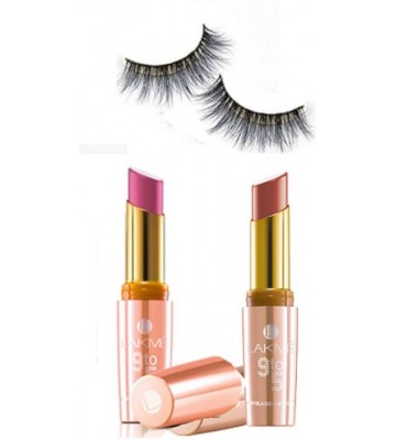 Royal combo Eyelashes,Lakme 9 To 5 Lip Color Lipstick Pack Of 2  (Set of 3)