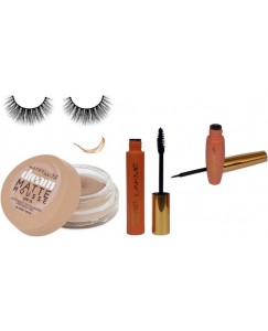 royal combo Eyelashes &Maybelline Dream Matte Mossue Foundation & Lakme 9 To 5 Liquid Eyeliner&Mascara  (Set of 4)