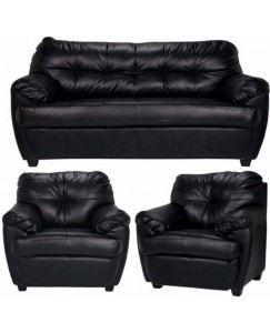 FabHomeDecor Rosabelle Comfy Leatherette 3 + 1 + 1 Black Sofa Set