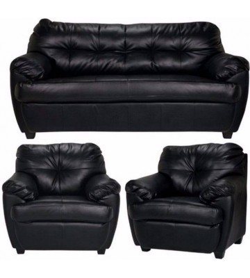 FabHomeDecor Rosabelle Comfy Leatherette 3 + 1 + 1 Black Sofa Set