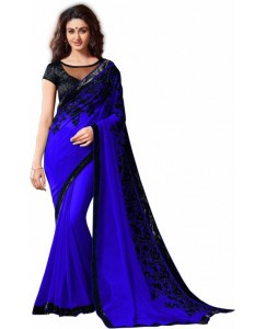 SNH Export Embroidered Bollywood Georgette Saree  (Blue)