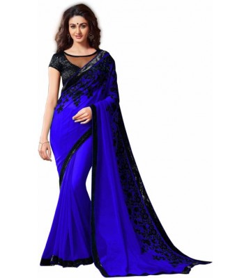 SNH Export Embroidered Bollywood Georgette Saree  (Blue)