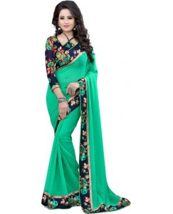 Exclusive Designer Floral Print Bollywood Georgette Saree  (Green)