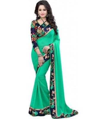 Exclusive Designer Floral Print Bollywood Georgette Saree  (Green)