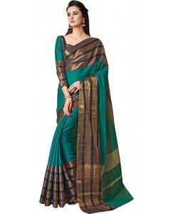 BAPS Striped Bollywood Cotton Silk Saree  (Multicolor)